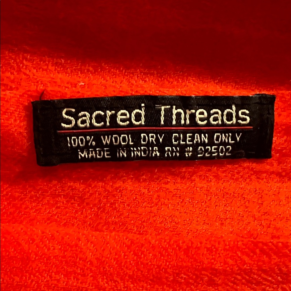 🧡 Sacred Threads 100% Wool Fringe Scarf | Vibrant Orange | Made in India - Picture 2 of 4
